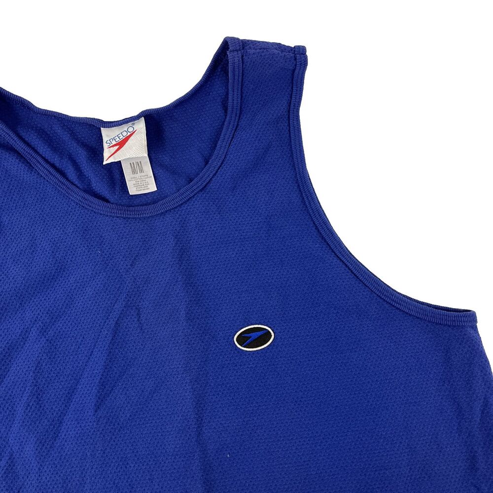 Vtg 2000 Mens Speedo Graphic Spellout Tank Top Sz M Blue Made Inβ USA Cotton Y2K